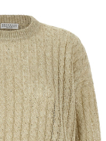 BRUNELLO CUCINELLI - BRUNELLO CUCINELLI Women’s Dazzling Cable Sweater Beige - Women’s Knitwear