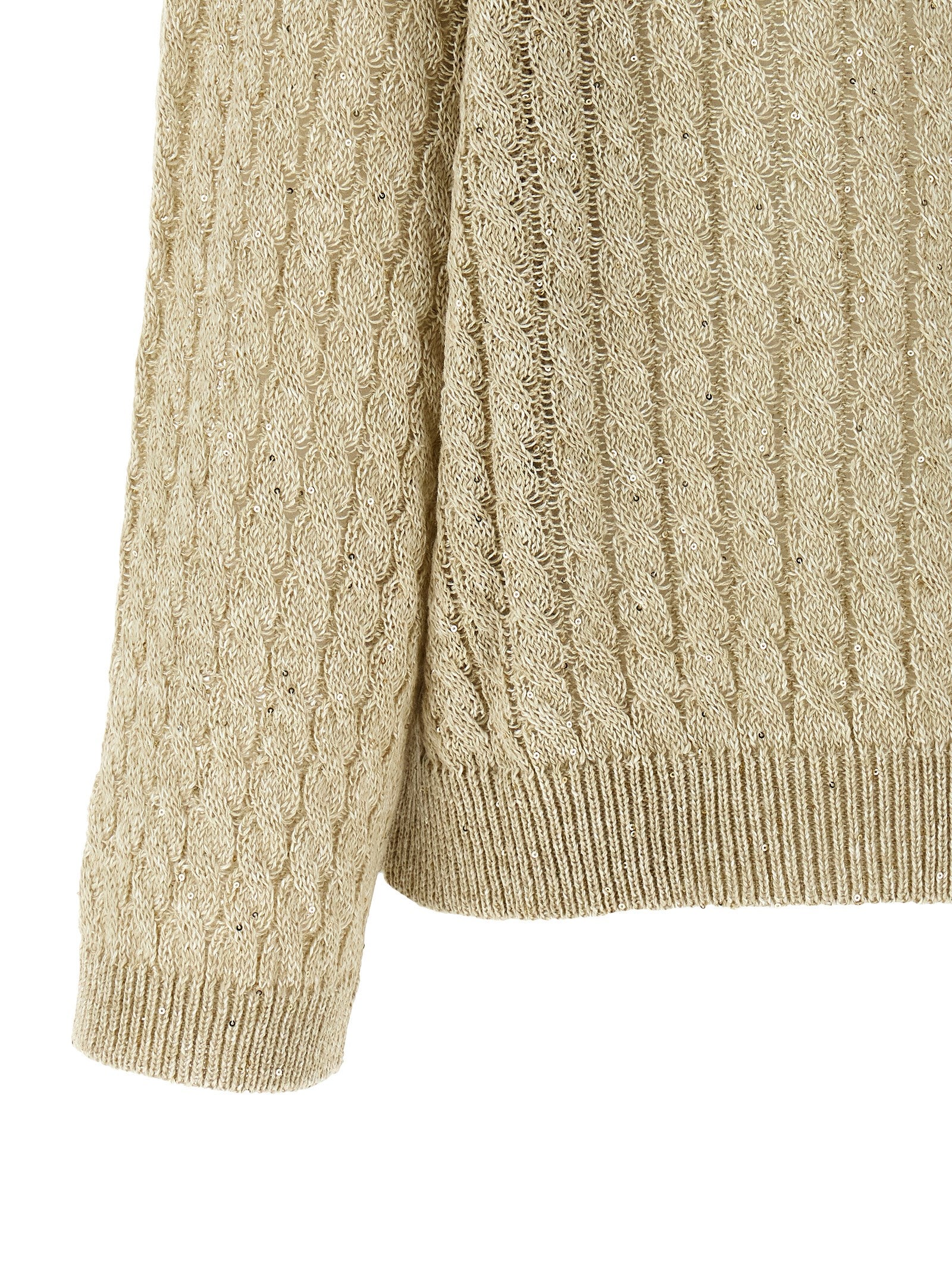 BRUNELLO CUCINELLI - BRUNELLO CUCINELLI Women’s Dazzling Cable Sweater Beige - Women’s Knitwear