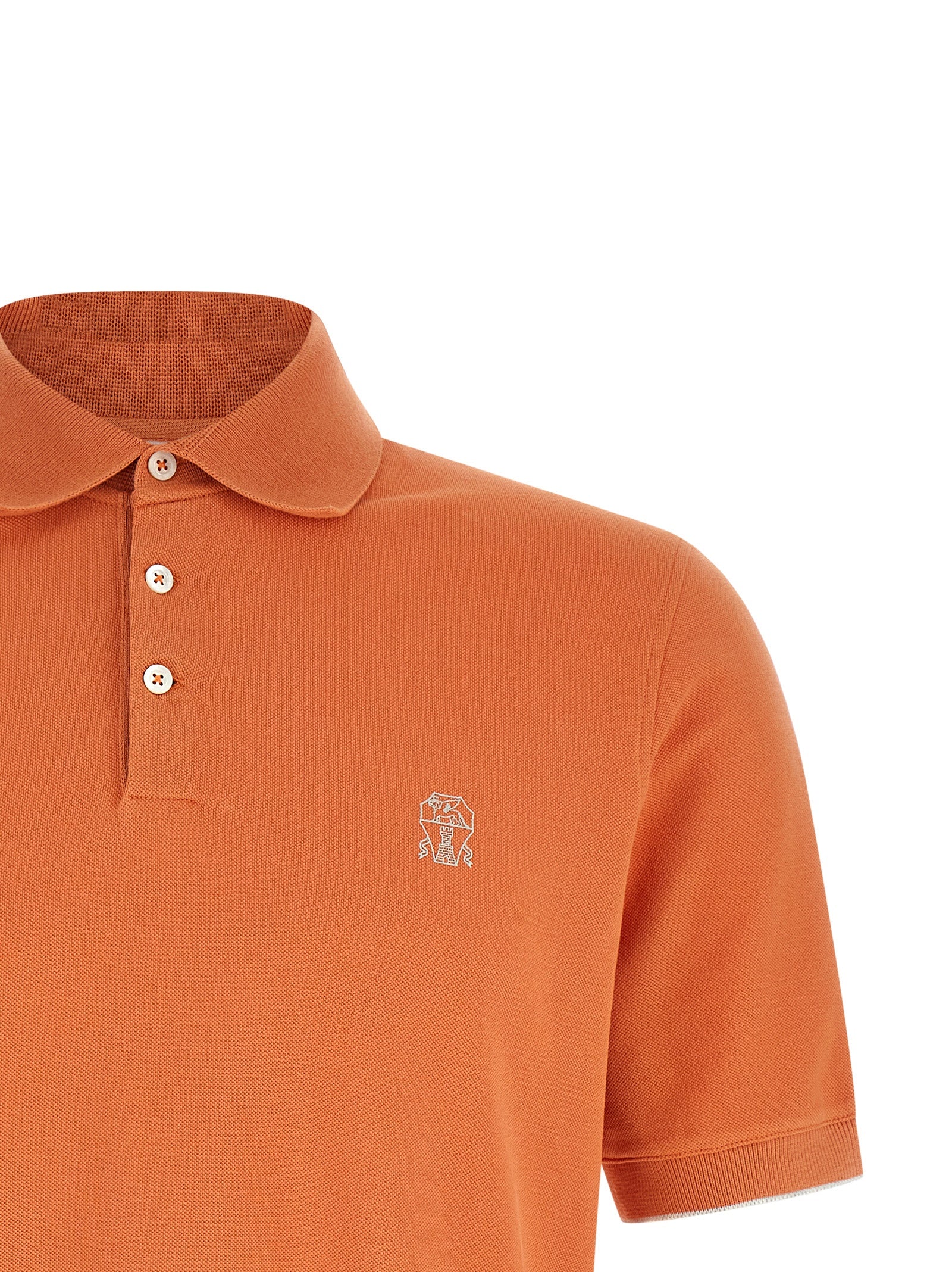 BRUNELLO CUCINELLI - BRUNELLO CUCINELLI Men’s Logo Piqué Polo Shirt Orange - Men’s Tops