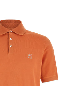 BRUNELLO CUCINELLI - BRUNELLO CUCINELLI Men’s Logo Piqué Polo Shirt Orange - Men’s Tops