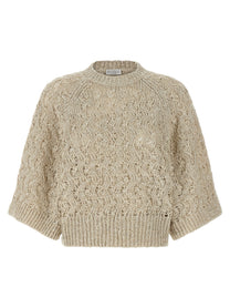BRUNELLO CUCINELLI - BRUNELLO CUCINELLI Women’s Dazzling Sweater Beige - Women’s Knitwear