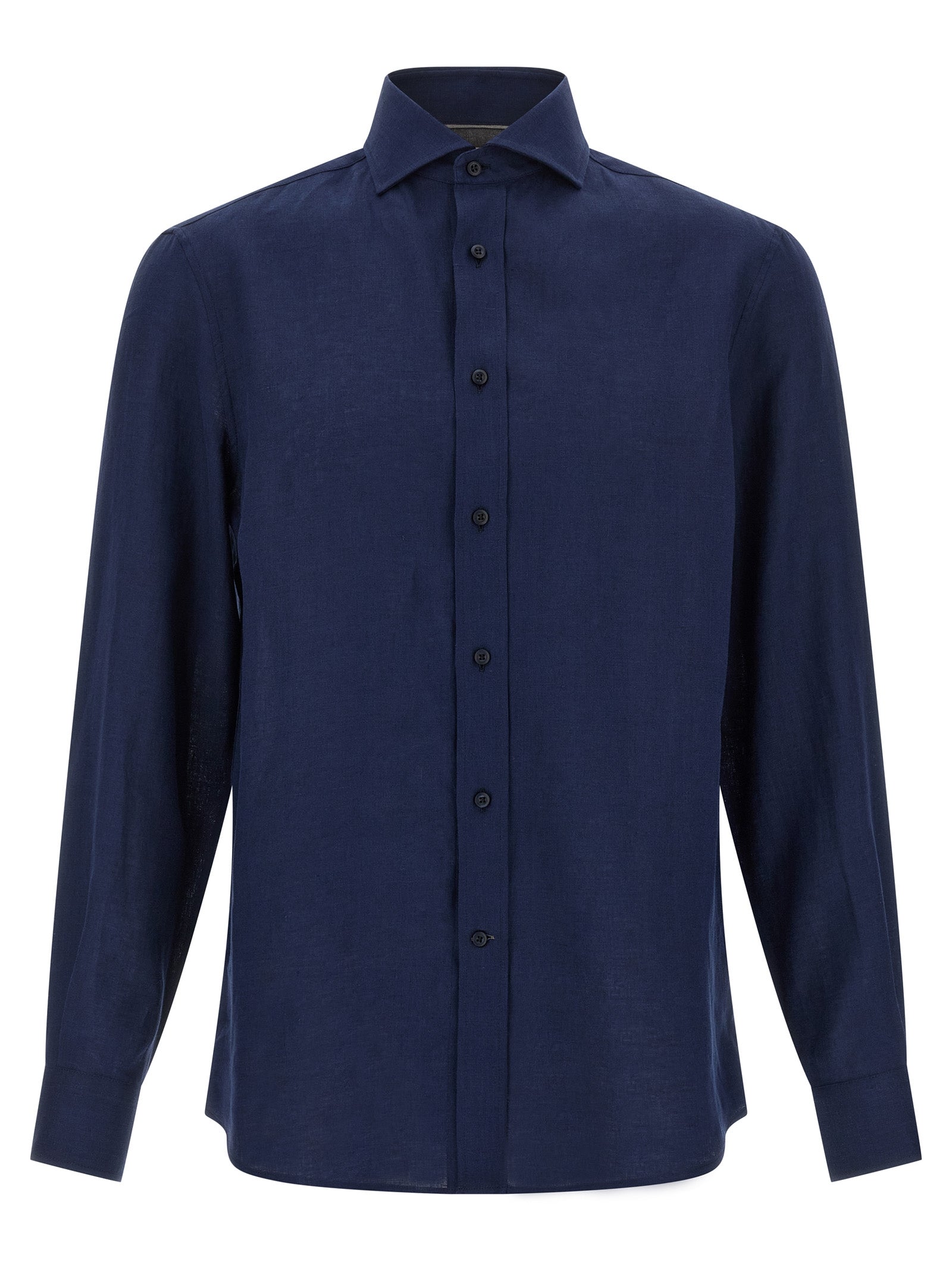 BRUNELLO CUCINELLI - BRUNELLO CUCINELLI Men’s Linen Shirt Blue - Men’s Tops
