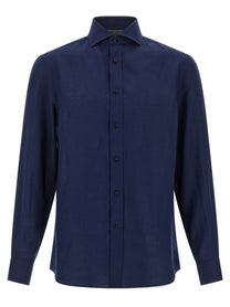 BRUNELLO CUCINELLI - BRUNELLO CUCINELLI Men’s Linen Shirt Blue - Men’s Tops