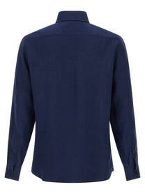 BRUNELLO CUCINELLI - BRUNELLO CUCINELLI Men’s Linen Shirt Blue - Men’s Tops