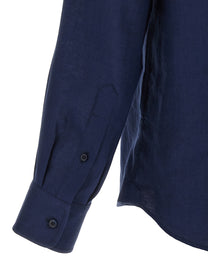 BRUNELLO CUCINELLI - BRUNELLO CUCINELLI Men’s Linen Shirt Blue - Men’s Tops