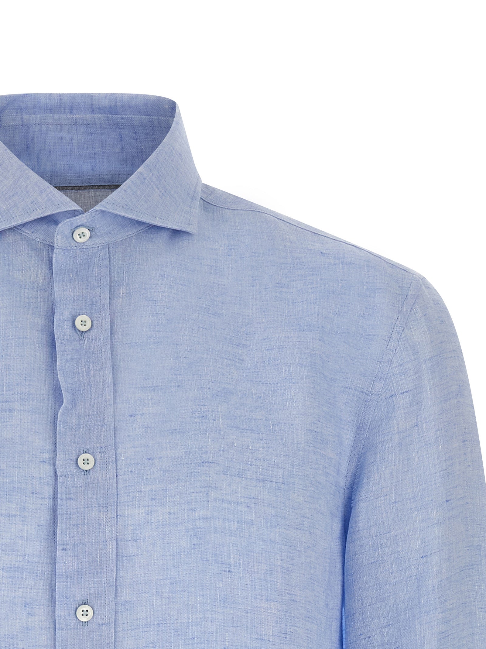 BRUNELLO CUCINELLI - BRUNELLO CUCINELLI Men’s Linen Shirt Light Blue - Men’s Tops