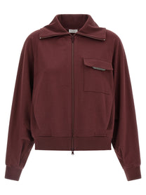 BRUNELLO CUCINELLI Women's Shiny Flap Detail Sweatshirt Bordeaux