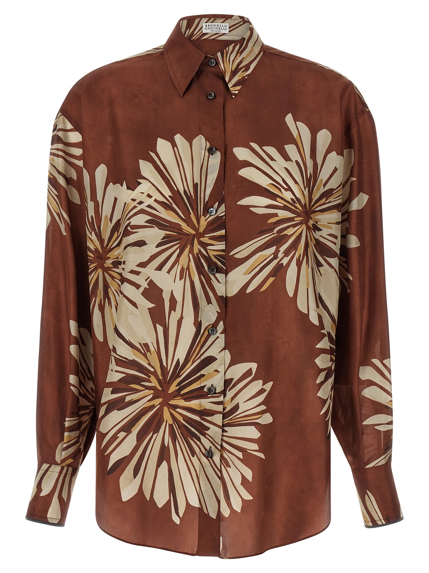 BRUNELLO CUCINELLI - BRUNELLO CUCINELLI Women’s Floral Patterned Shirt Brown - Women’s Tops