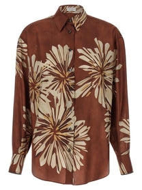 BRUNELLO CUCINELLI - BRUNELLO CUCINELLI Women’s Floral Patterned Shirt Brown - Women’s Tops