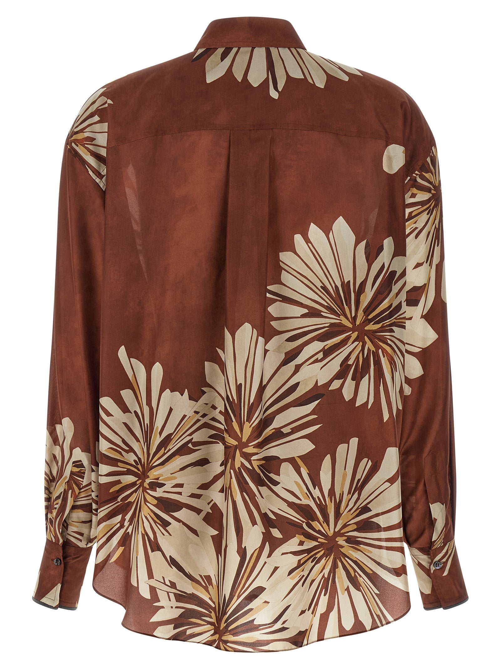 BRUNELLO CUCINELLI - BRUNELLO CUCINELLI Women’s Floral Patterned Shirt Brown - Women’s Tops