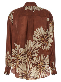 BRUNELLO CUCINELLI - BRUNELLO CUCINELLI Women’s Floral Patterned Shirt Brown - Women’s Tops
