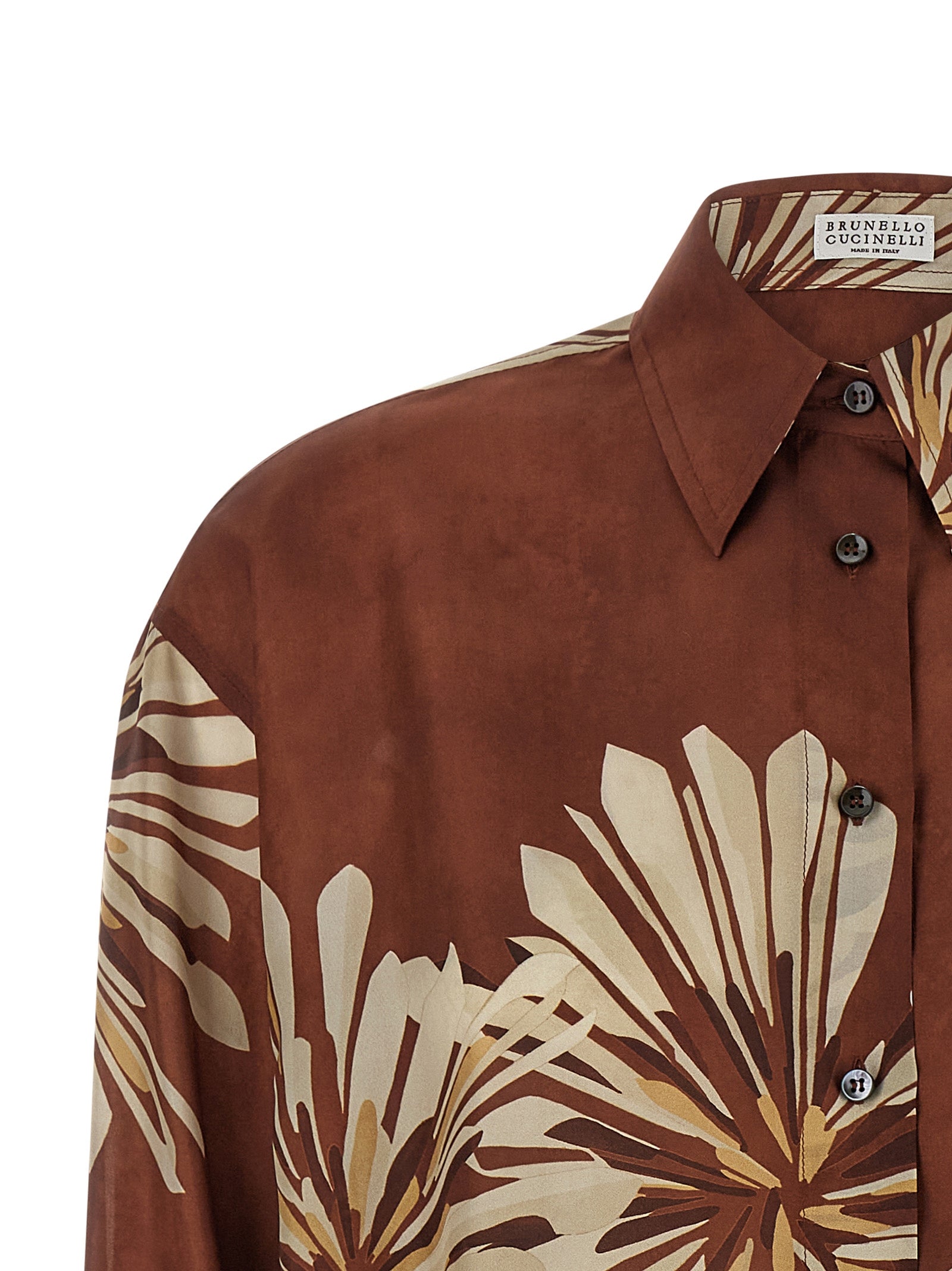 BRUNELLO CUCINELLI - BRUNELLO CUCINELLI Women’s Floral Patterned Shirt Brown - Women’s Tops
