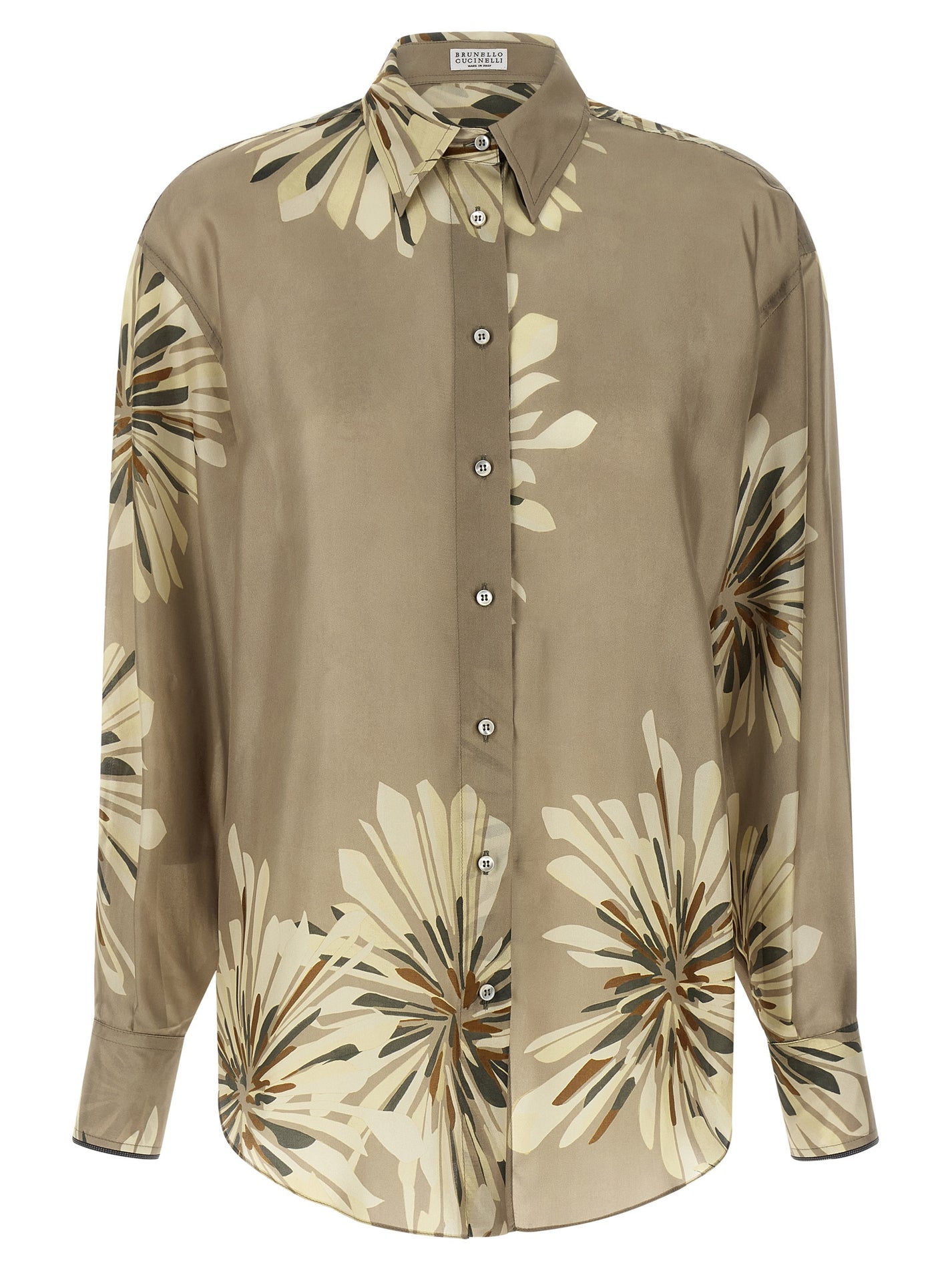 BRUNELLO CUCINELLI - BRUNELLO CUCINELLI Women’s Floral Patterned Shirt Green - Women’s Tops