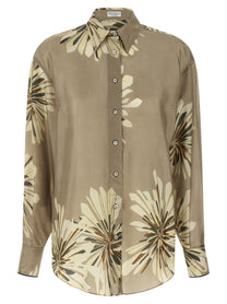 BRUNELLO CUCINELLI - BRUNELLO CUCINELLI Women’s Floral Patterned Shirt Green - Women’s Tops