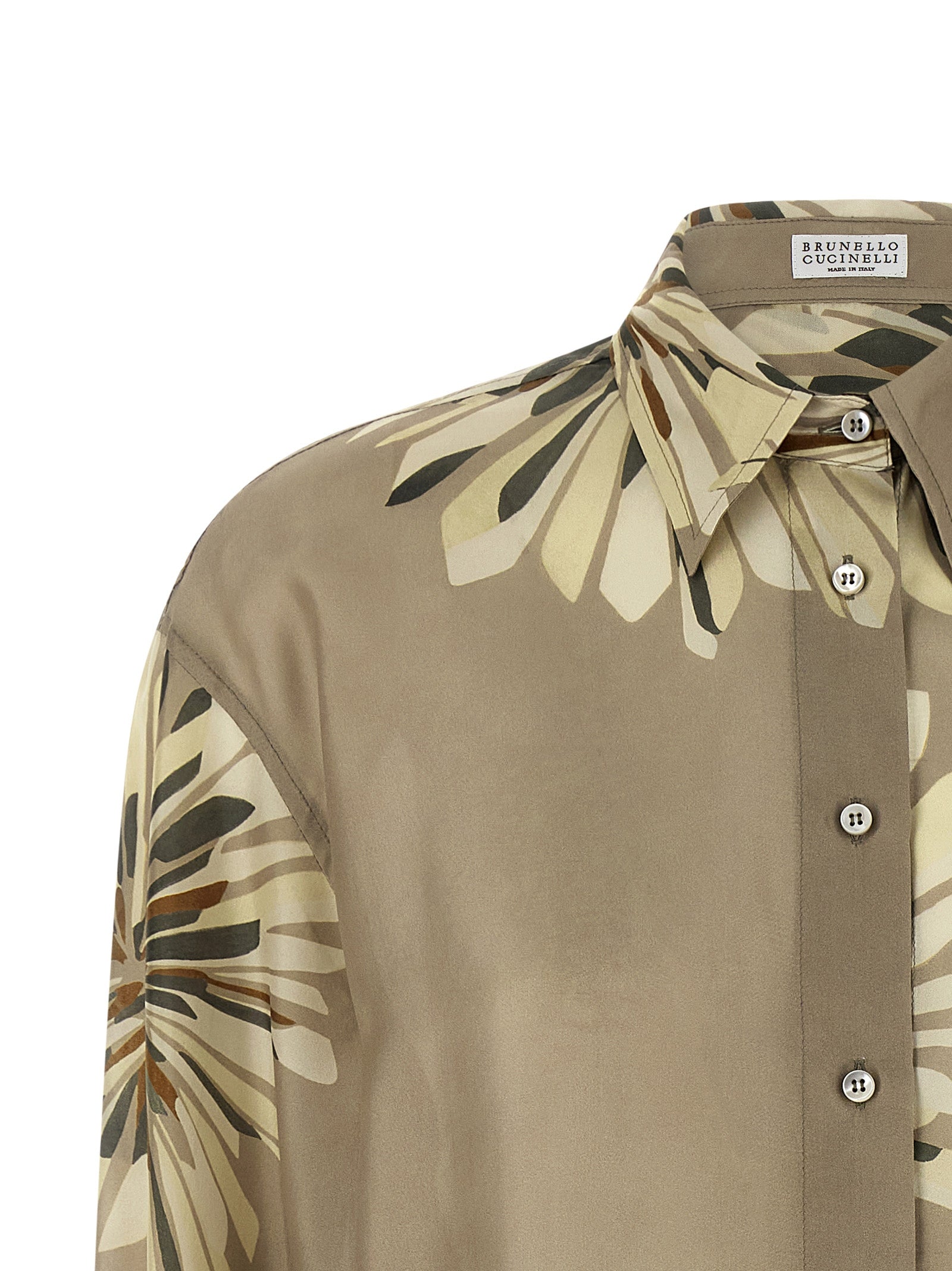 BRUNELLO CUCINELLI - BRUNELLO CUCINELLI Women’s Floral Patterned Shirt Green - Women’s Tops