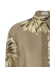 BRUNELLO CUCINELLI - BRUNELLO CUCINELLI Women’s Floral Patterned Shirt Green - Women’s Tops