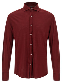 BRUNELLO CUCINELLI - BRUNELLO CUCINELLI Men’s Silk And Cotton Shirt Bordeaux - Men’s Tops
