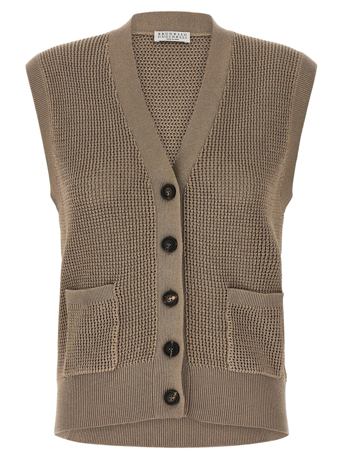 BRUNELLO CUCINELLI - BRUNELLO CUCINELLI Women’s Sparkling Cotton Vest Brown - Women’s Outerwear