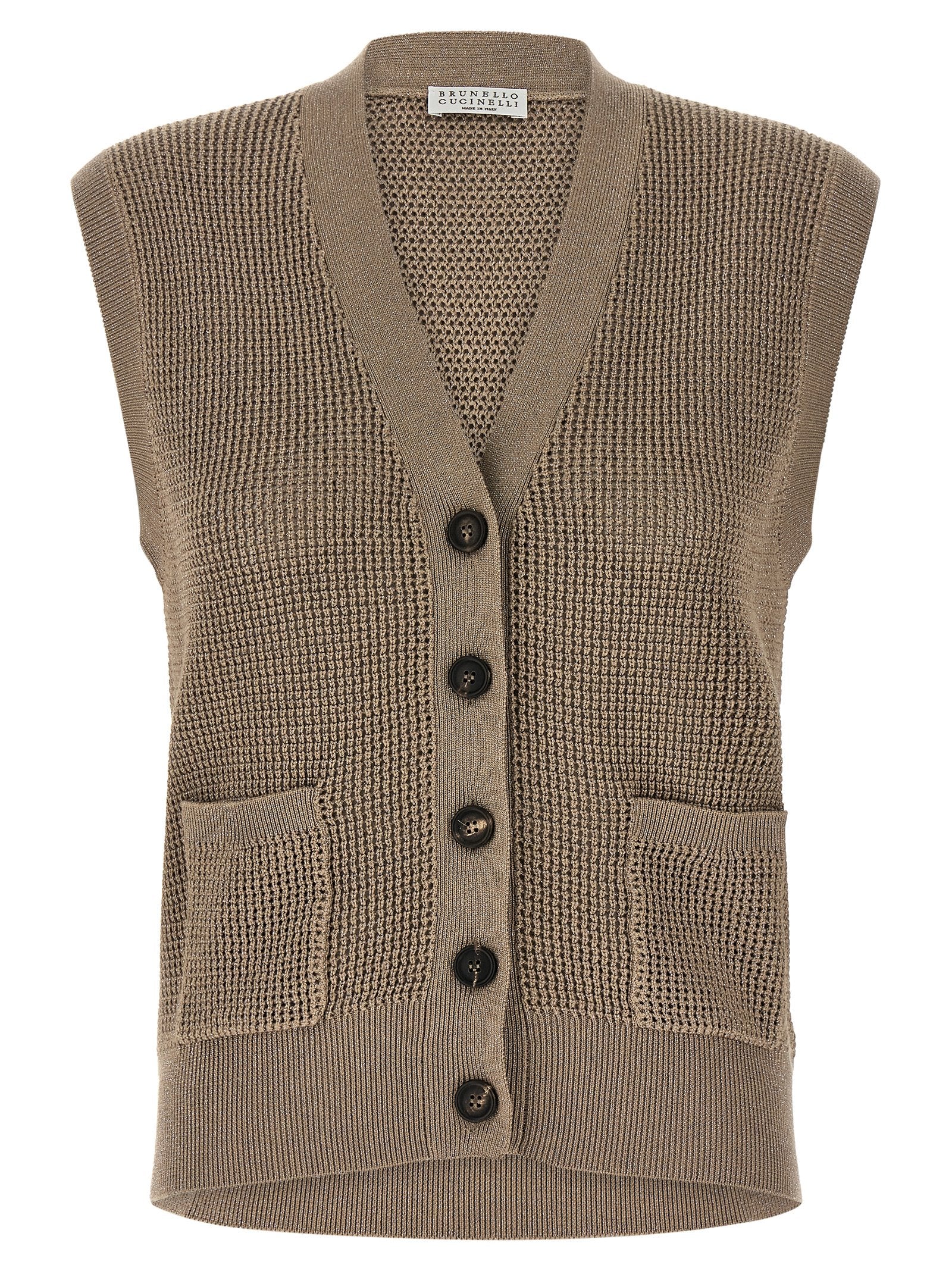 BRUNELLO CUCINELLI - BRUNELLO CUCINELLI Women’s Sparkling Cotton Vest Brown - Women’s Outerwear