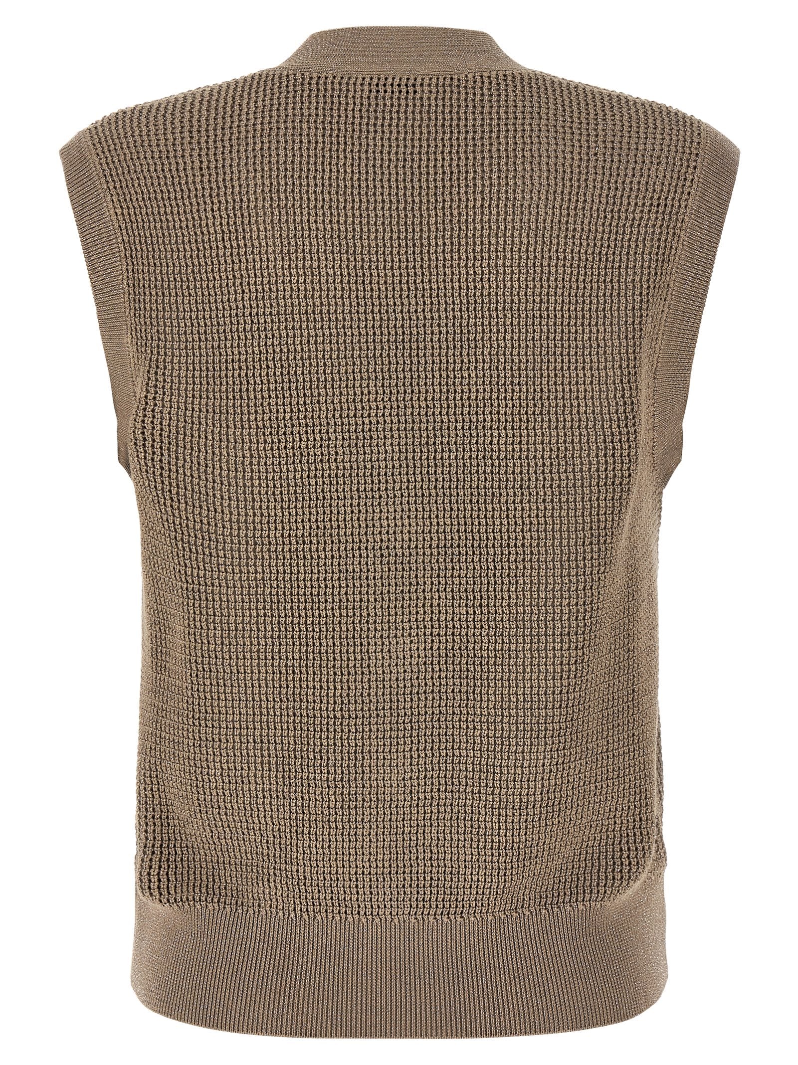 BRUNELLO CUCINELLI - BRUNELLO CUCINELLI Women’s Sparkling Cotton Vest Brown - Women’s Outerwear