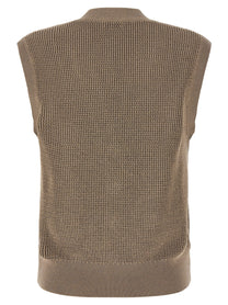 BRUNELLO CUCINELLI - BRUNELLO CUCINELLI Women’s Sparkling Cotton Vest Brown - Women’s Outerwear