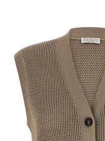 BRUNELLO CUCINELLI - BRUNELLO CUCINELLI Women’s Sparkling Cotton Vest Brown - Women’s Outerwear