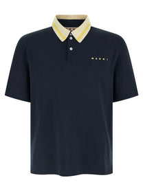 MARNI - MARNI Men’s Piqué Cotton Polo Shirt Blue - Men’s Tops