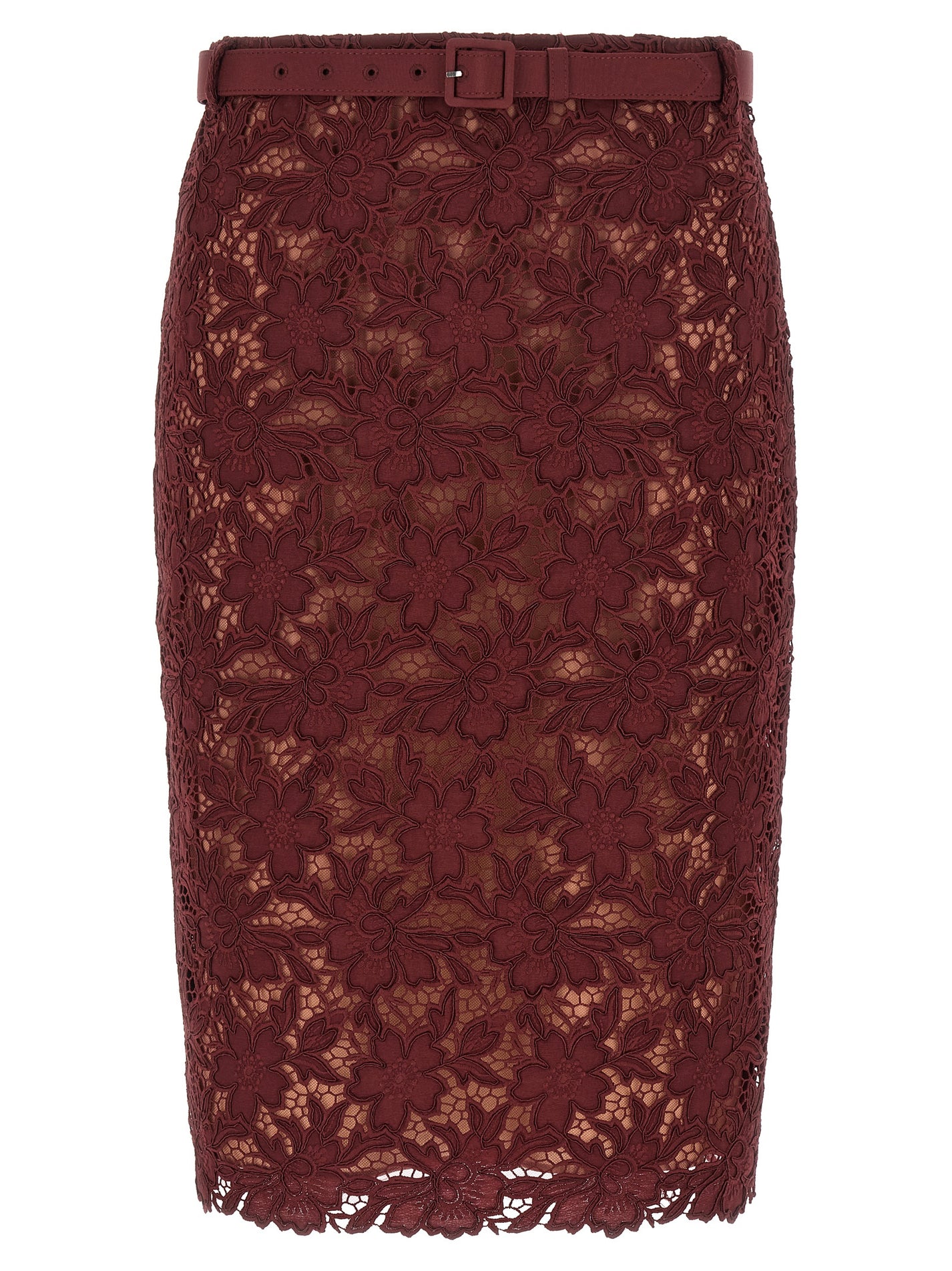 SELF PORTRAIT - SELF PORTRAIT - ’Burgundy Guipure Lace Midi’ skirt - Women’s Bottoms