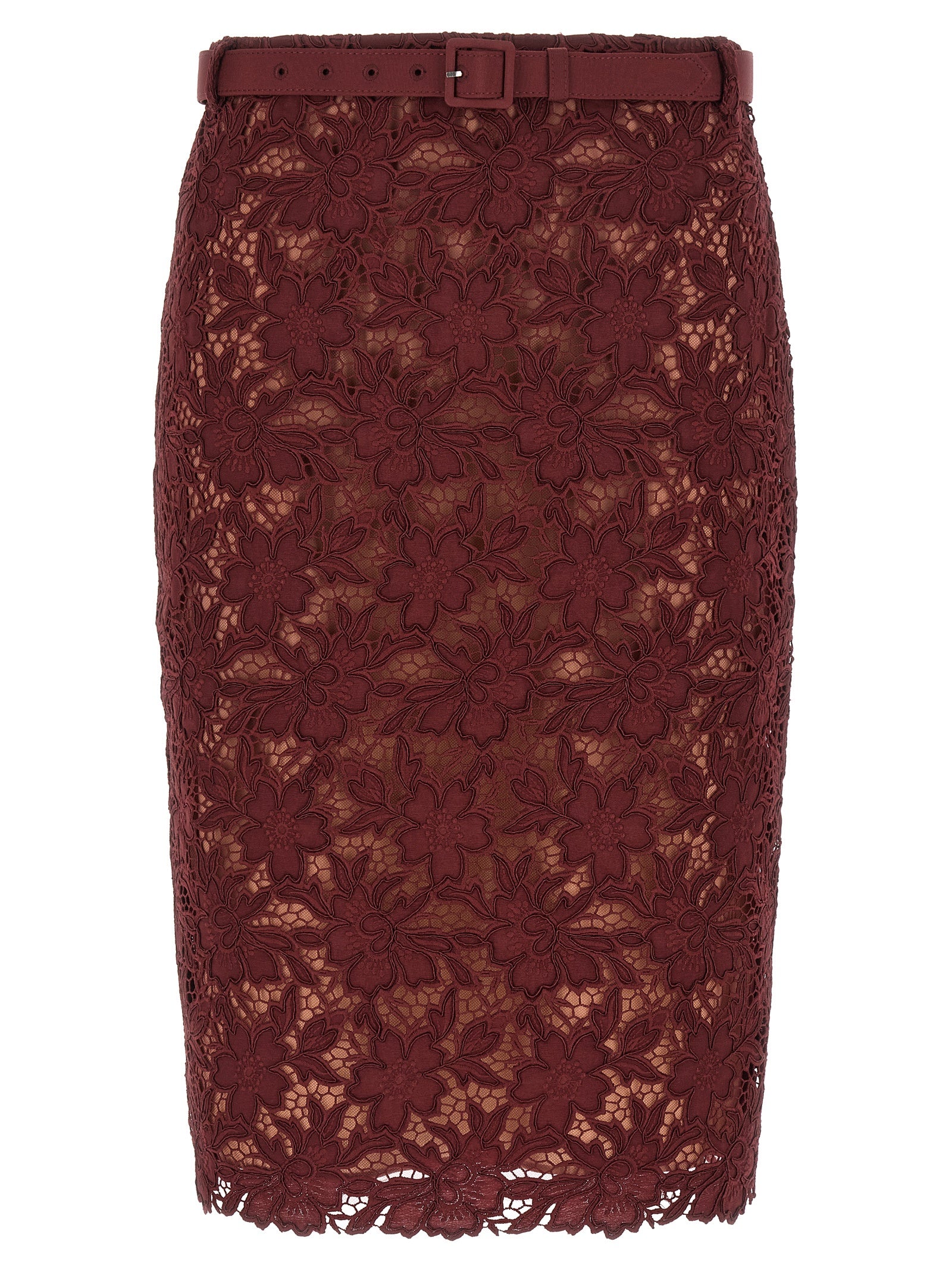 SELF PORTRAIT - SELF PORTRAIT - ’Burgundy Guipure Lace Midi’ skirt - Women’s Bottoms
