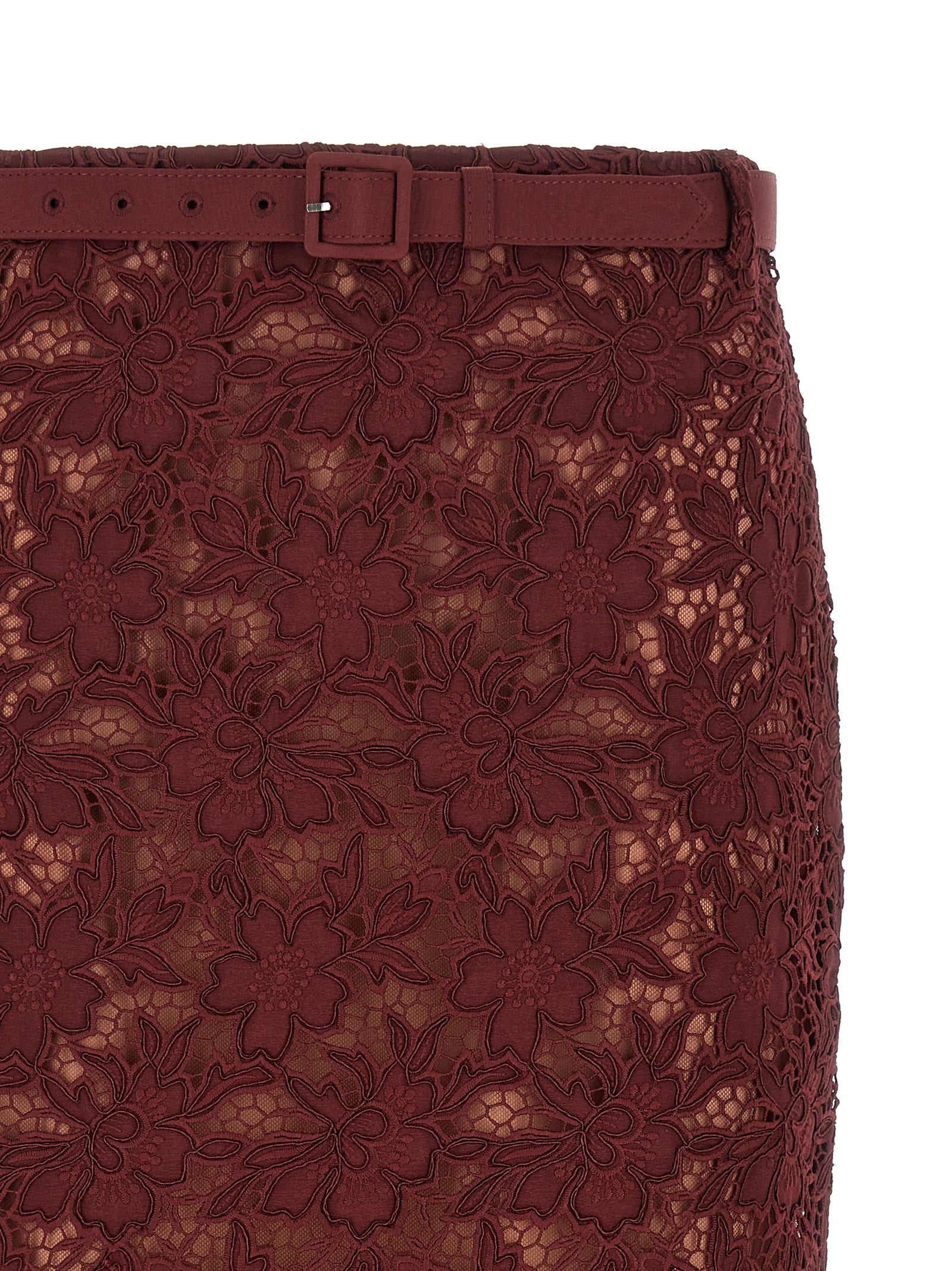 SELF PORTRAIT - SELF PORTRAIT - ’Burgundy Guipure Lace Midi’ skirt - Women’s Bottoms