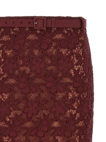 SELF PORTRAIT - SELF PORTRAIT - ’Burgundy Guipure Lace Midi’ skirt - Women’s Bottoms