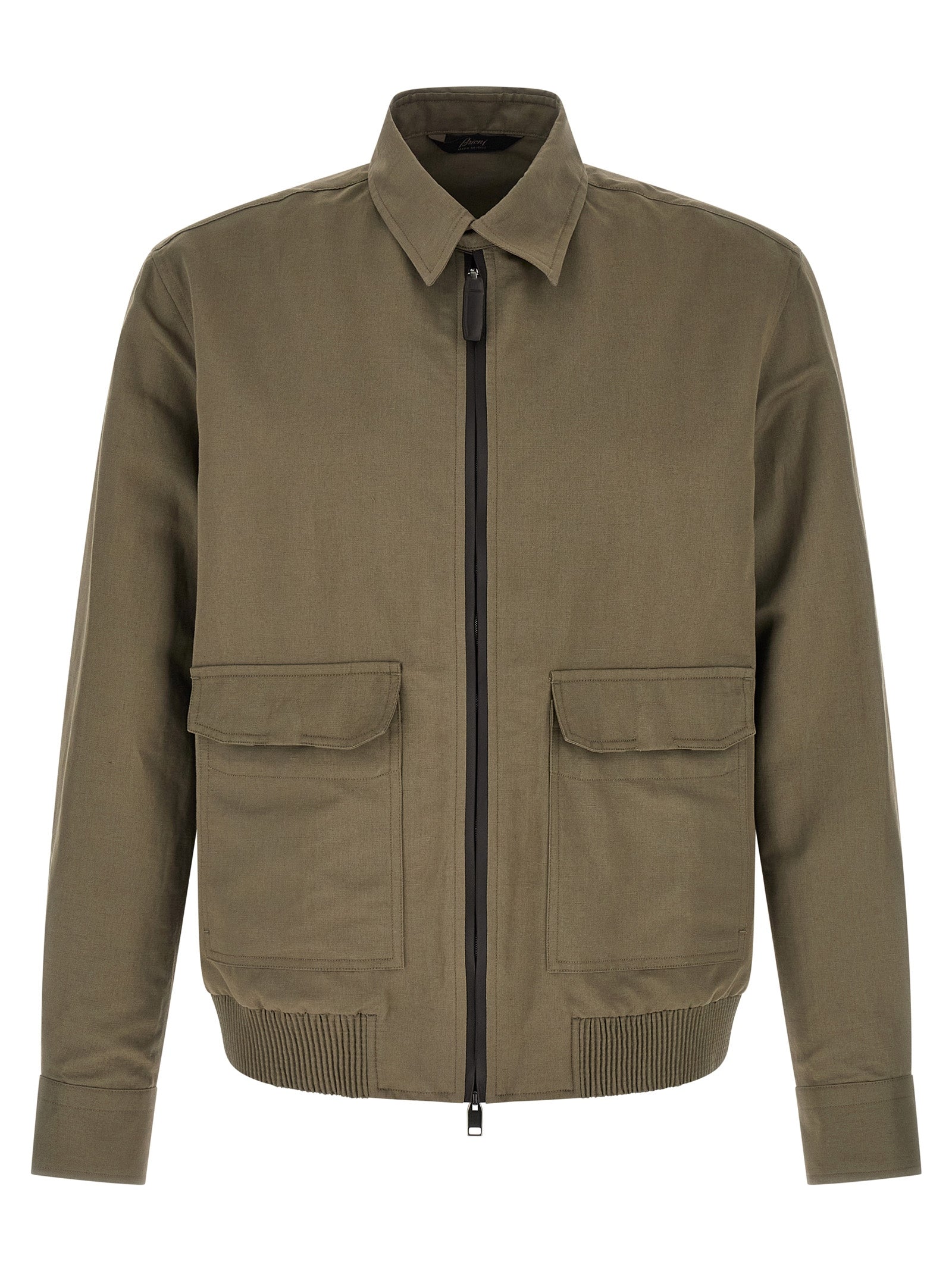 BRIONI - BRIONI Men’s Linen Cotton Blouson Green - Men’s Outerwear