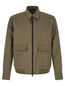 BRIONI - BRIONI Men’s Linen Cotton Blouson Green - Men’s Outerwear