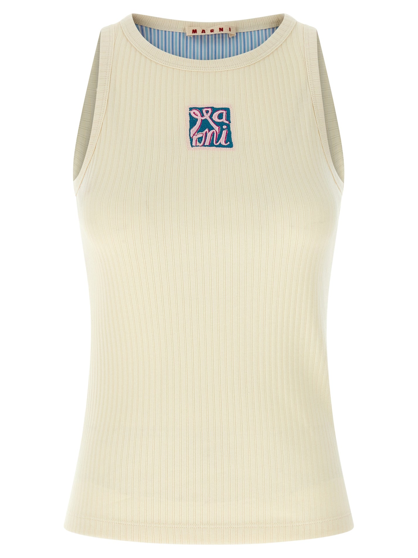 MARNI - MARNI Women’s Logo Patch Tank Top Beige - Women’s Tops