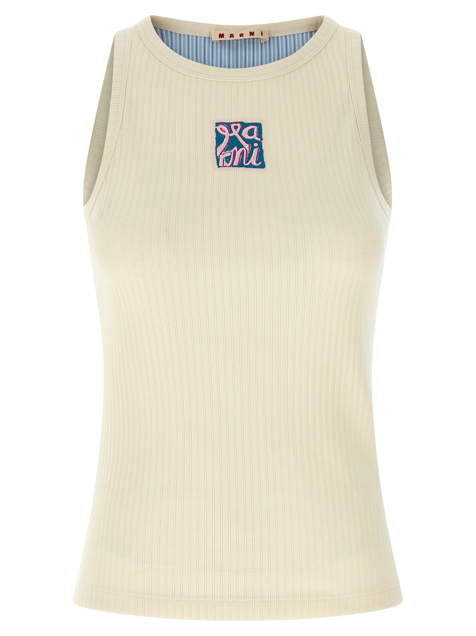 MARNI - MARNI Women’s Logo Patch Tank Top Beige - Women’s Tops