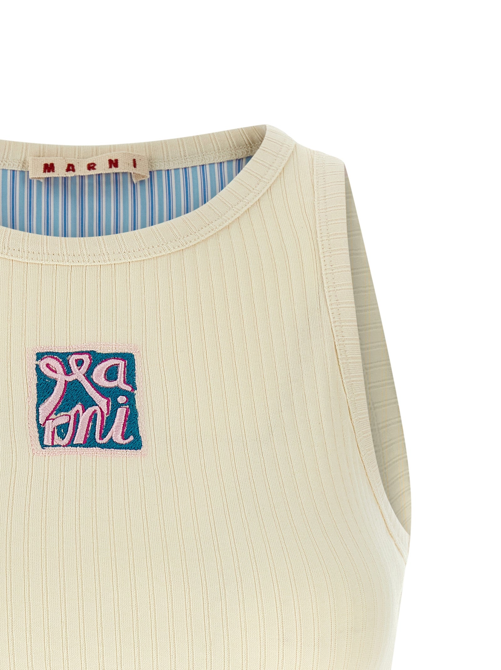 MARNI - MARNI Women’s Logo Patch Tank Top Beige - Women’s Tops