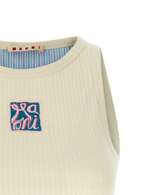 MARNI - MARNI Women’s Logo Patch Tank Top Beige - Women’s Tops