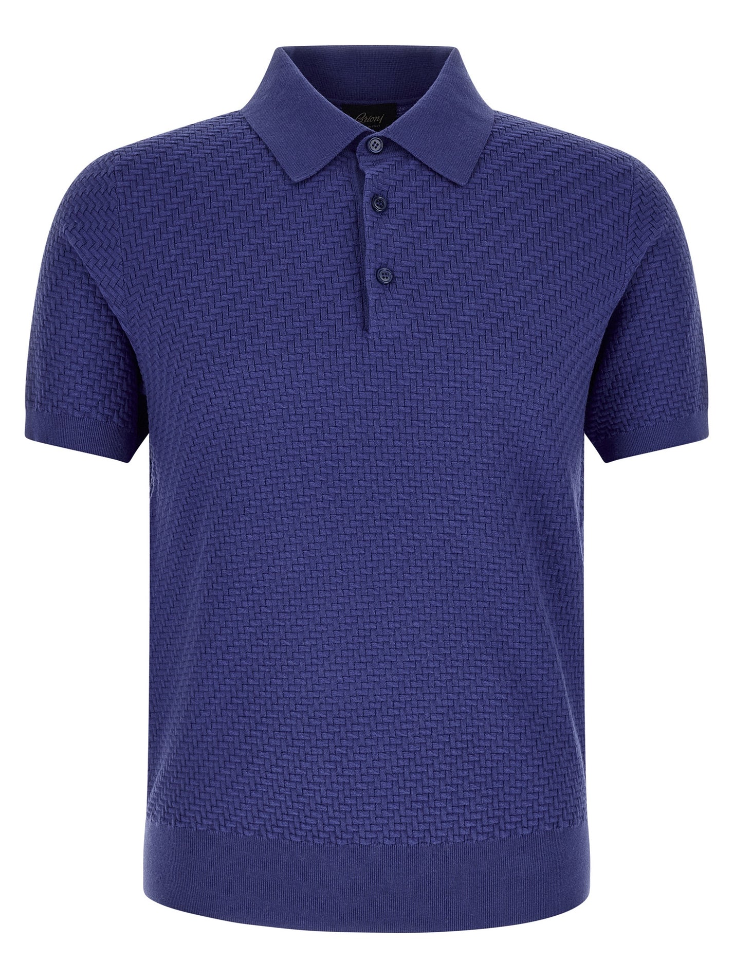 BRIONI - BRIONI Men’s Weaving Polo Plot Blue - Men’s Tops