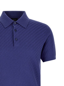 BRIONI - BRIONI Men’s Weaving Polo Plot Blue - Men’s Tops