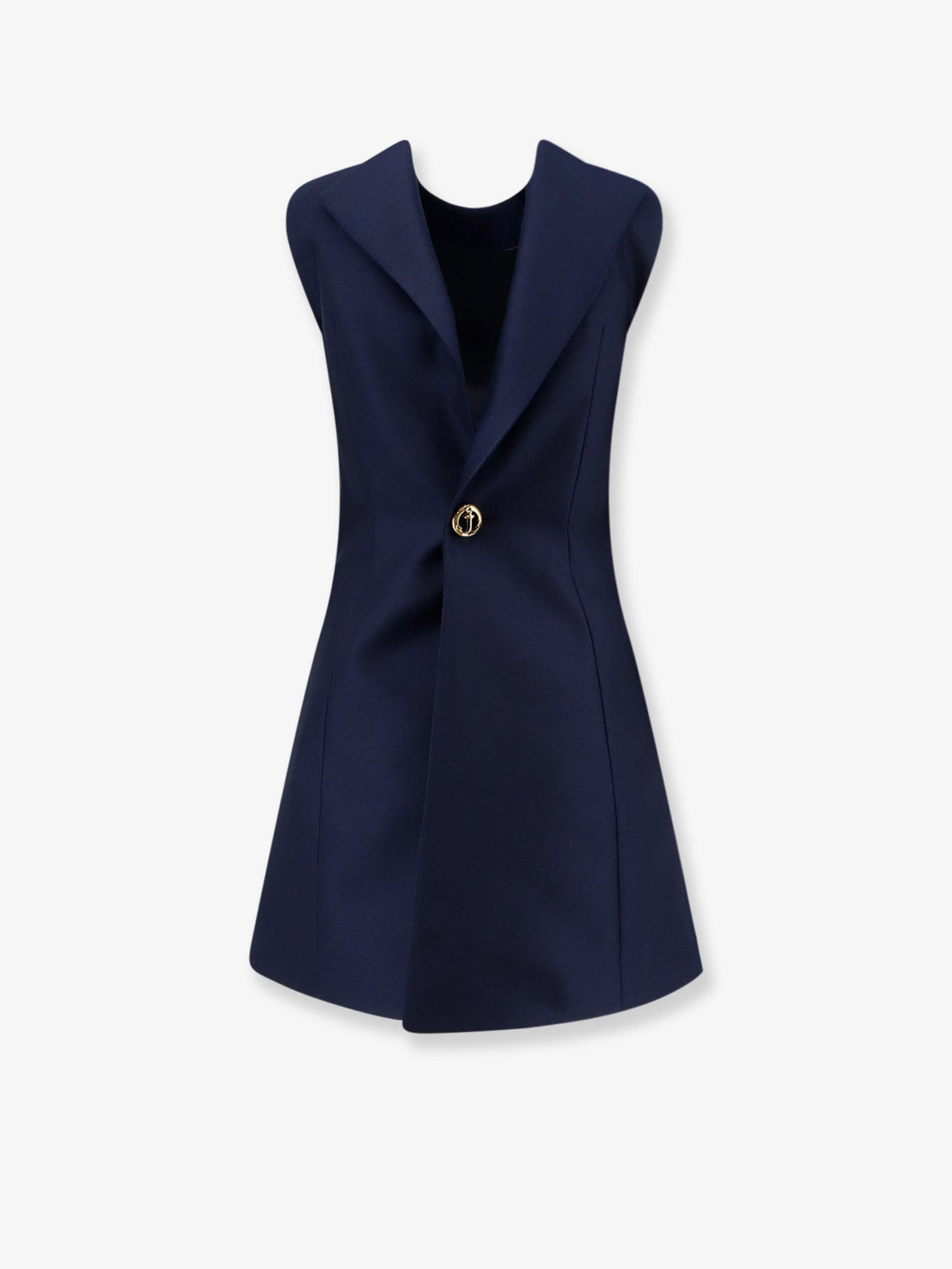 Balenciaga Women's Line Merino Wool and Silk Blend Short Dress Blue