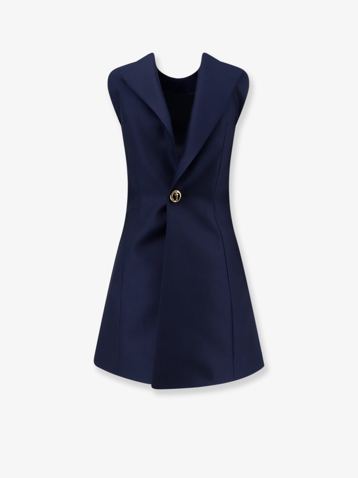Balenciaga Women's Line Merino Wool and Silk Blend Short Dress Blue