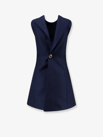 Balenciaga Women's Line Merino Wool and Silk Blend Short Dress Blue