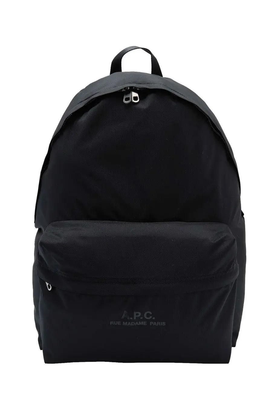Black a.p.c. men’s backpack in black leather shown from the back side highlighting its sleek design