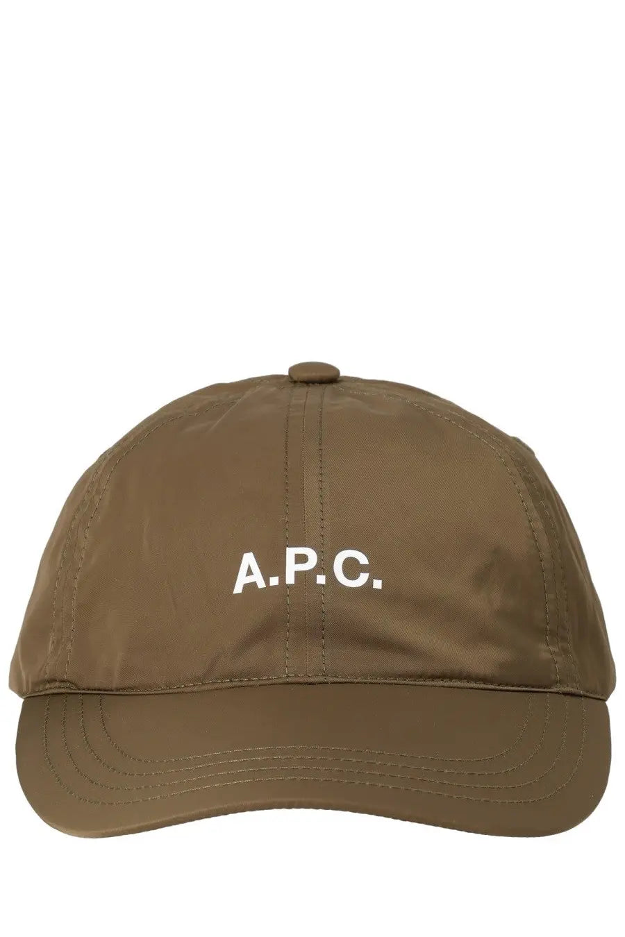 Brown A.P.C. men’s baseball hat featuring adjustable back strap in durable cotton material