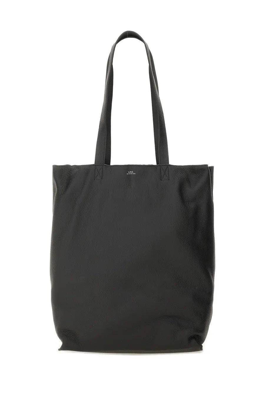 A.P.C men’s borsa tote maiko medium black leather tote bag with minimalist design and subtle brand logo on front