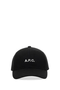 Black a.p.c. men’s charlie baseball hat in black cotton with adjustable back strap shown from the back side