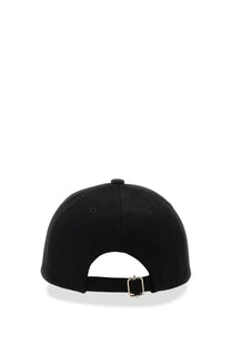 Black A.P.C men’s Charlie baseball hat showing back with silver buckle and adjustable strap on black fabric