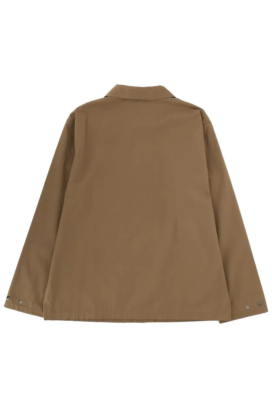 A.p.c men’s brown tan long-sleeved button-up jacket with classic collar and subtle stitching details