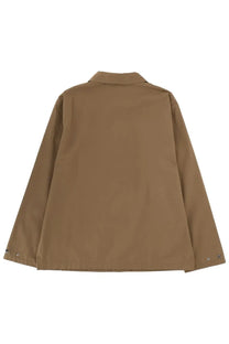 A.p.c men’s brown tan long-sleeved button-up jacket with classic collar and subtle stitching details