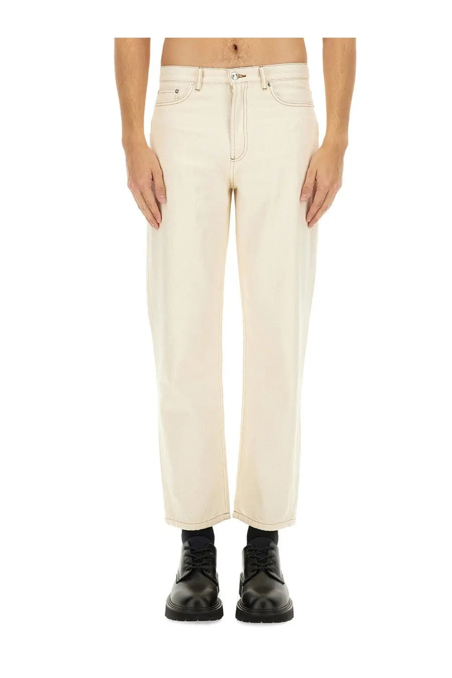 A.P.C men’s martin beige cream-colored straight-leg denim jeans with minimalist design and subtle stitching details